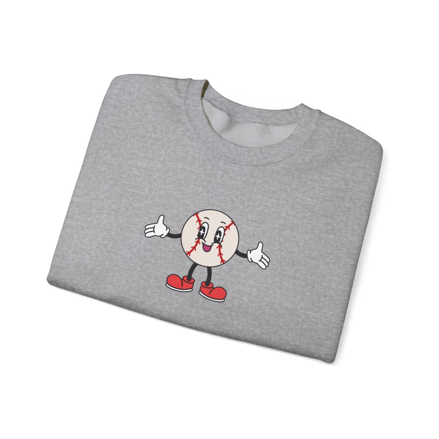 Cute Cartoon Baseball Crewneck Sweatshirt – Thumbs Up Mascot Graphic