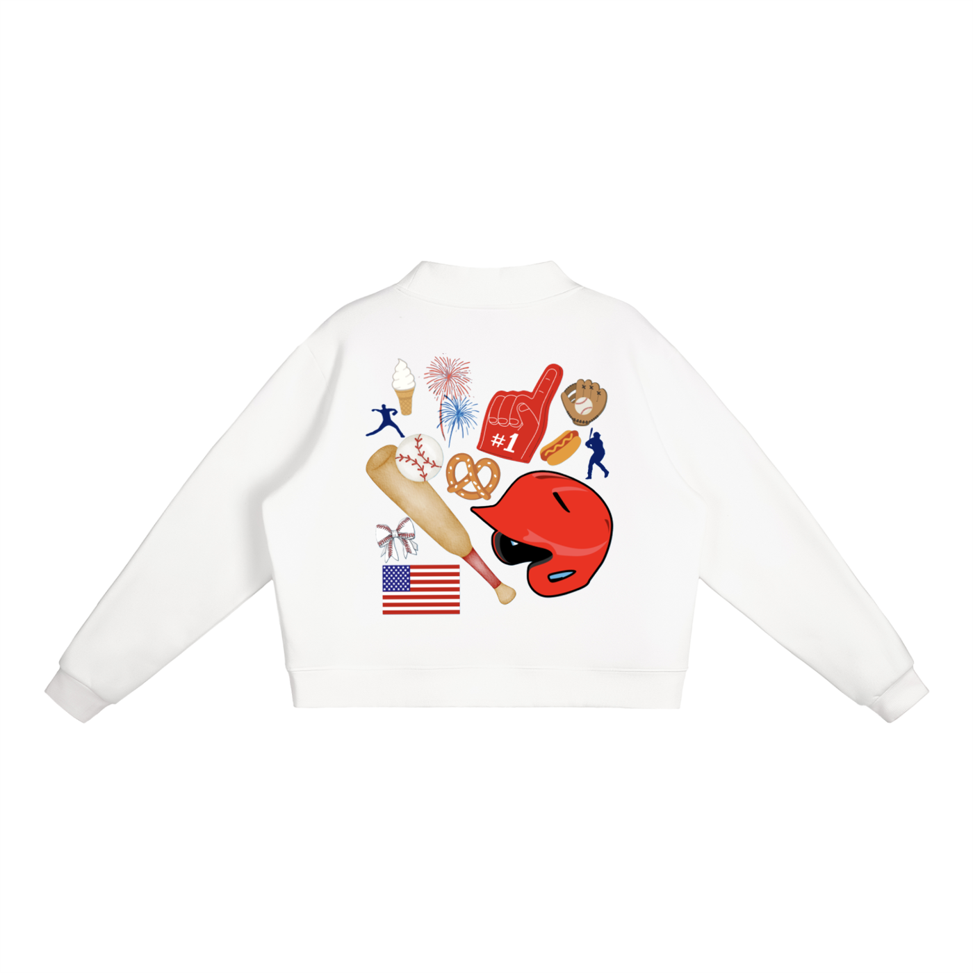 Flag All American Baseball Fleece Mock-Neck Crew Sweatshirt