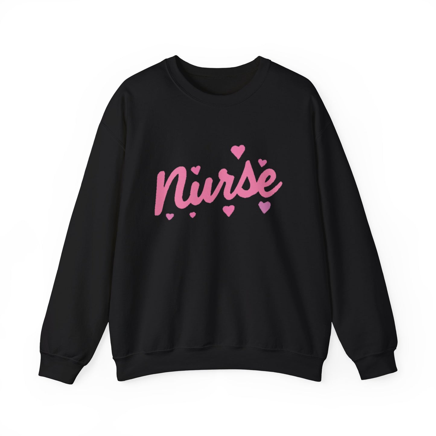 Nurse Crewneck Sweatshirt — Pink Script with Hearts, Cute Gift for Nurses