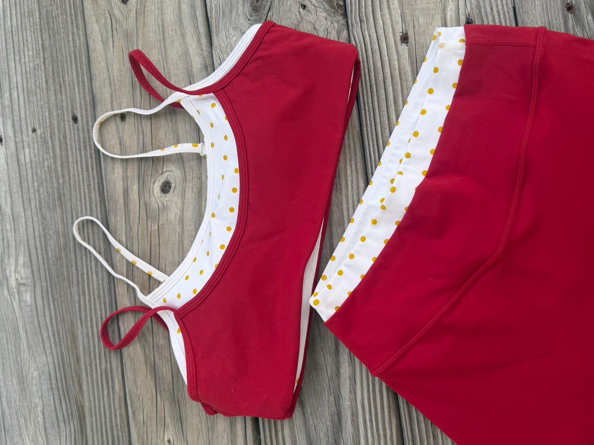 GARNET AND GOLD POLKA DOUBLE LAYER ACTIVEWEAR *SET*