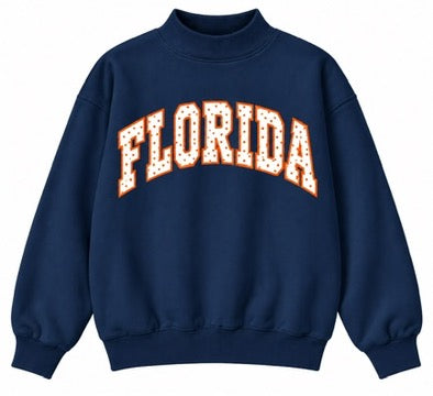 NAVY ORANGE POLKA MOCKNECK