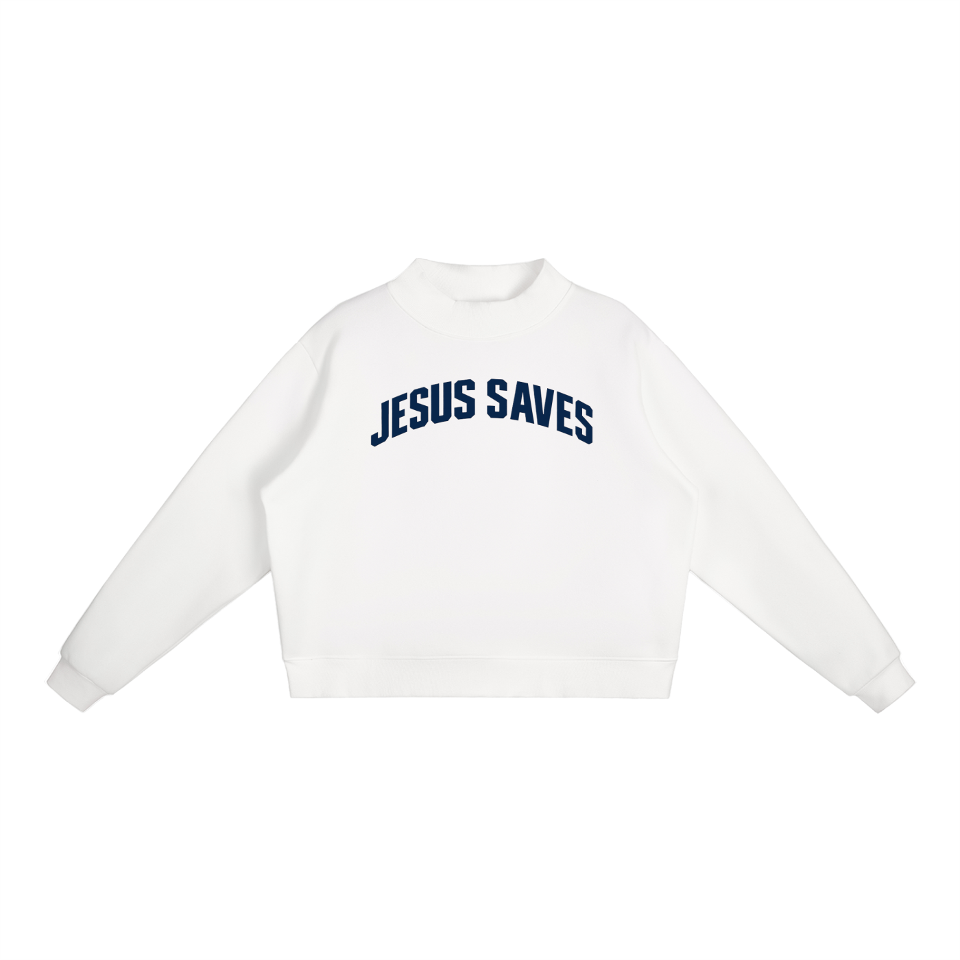 Jesus Saves Essential Fleece Mock-Neck Crew Sweatshirt