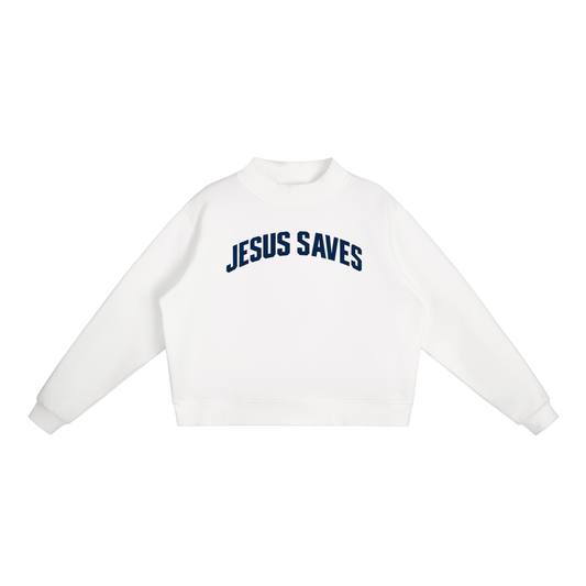 Jesus Saves Essential Fleece Mock-Neck Crew Sweatshirt
