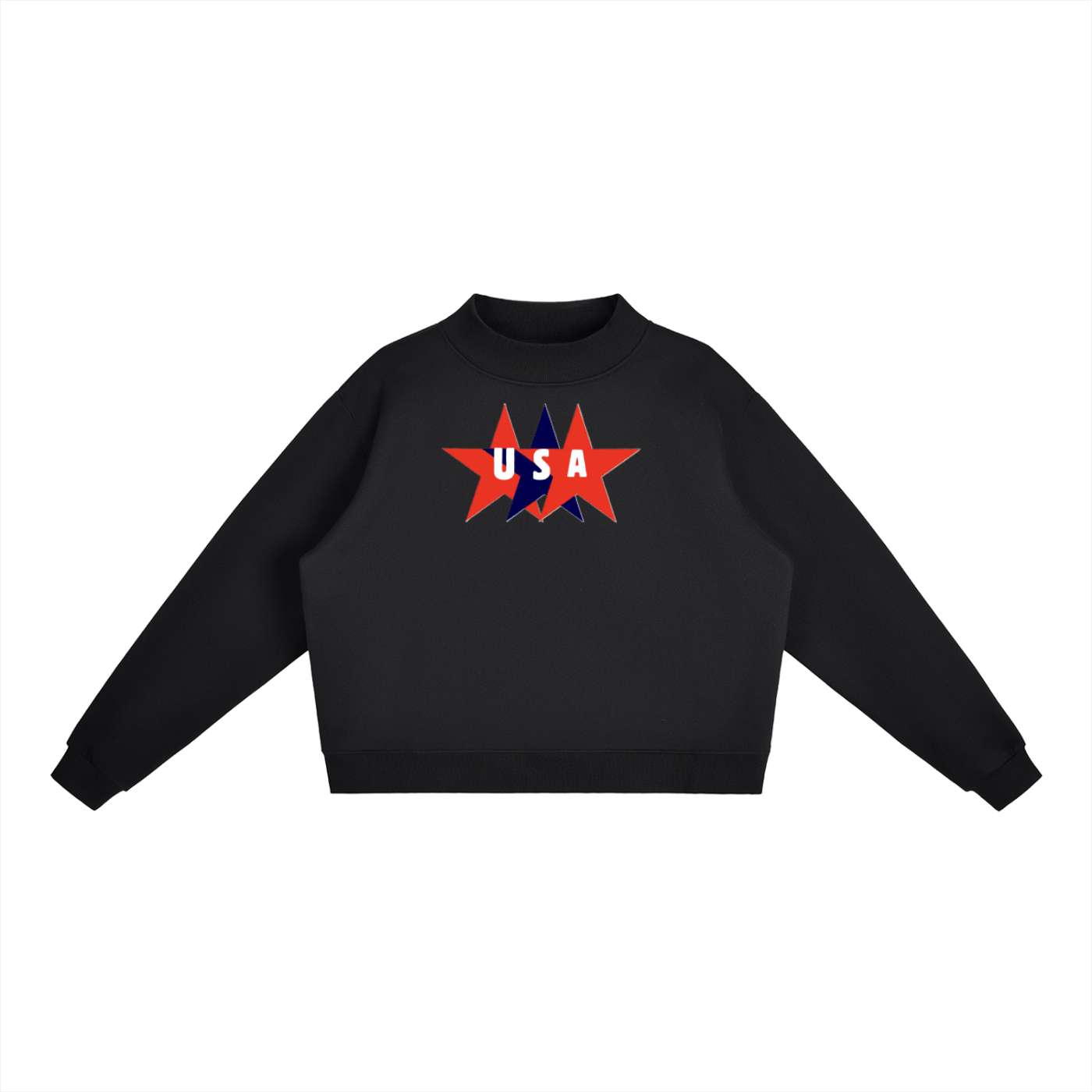 USA Star Essential Fleece Mock-Neck Crew Sweatshirt