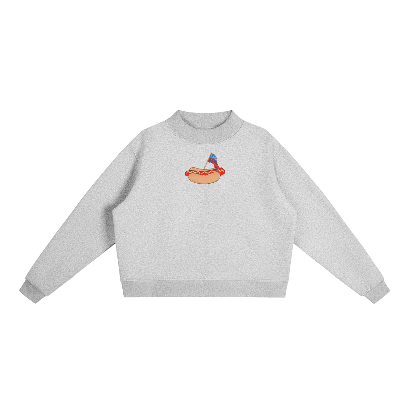 USA Hot Dog Fleece Mock-Neck Crew Sweatshirt