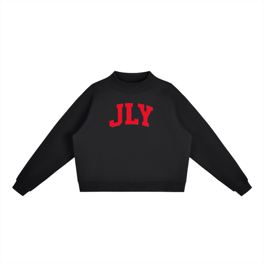 JLY Red Essential Fleece Mock-Neck Crew Sweatshirt