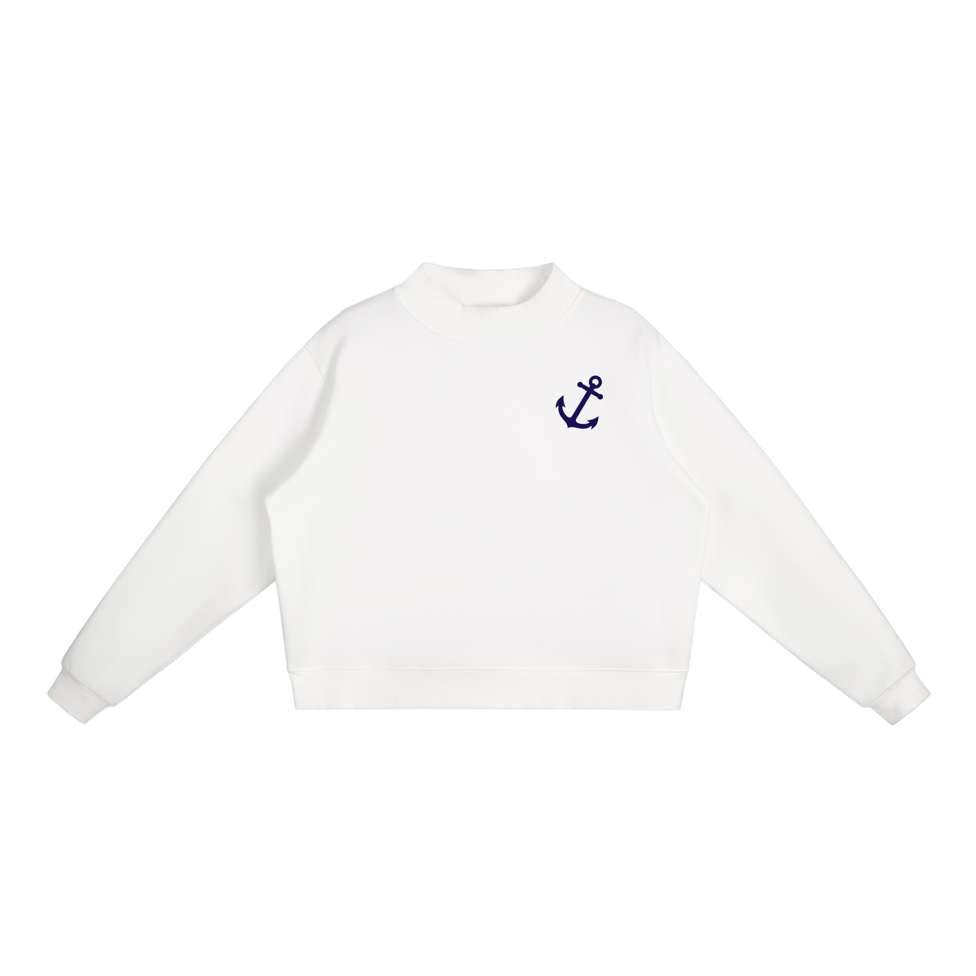 Navy Anchor Essential Fleece Mock-Neck Crew Sweatshirt