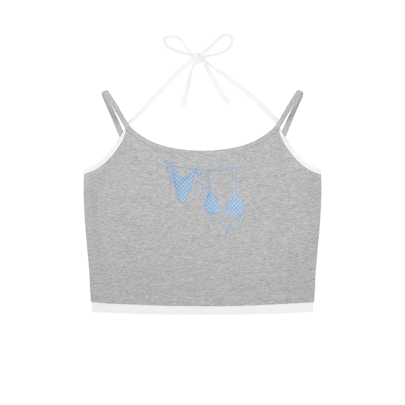 Blue Bikini Contrast Binding Halter Tank Top