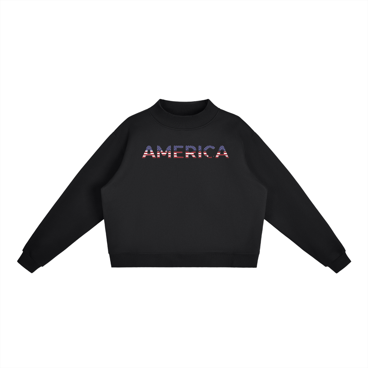 America Flag Fleece Mock-Neck Crew Sweatshirt