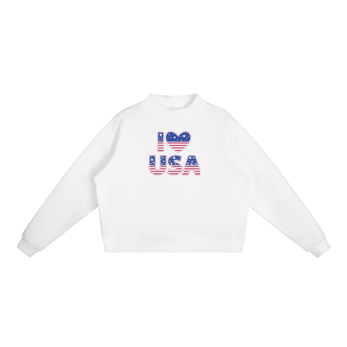 USA Heart Fleece Mock-Neck Crew Sweatshirt