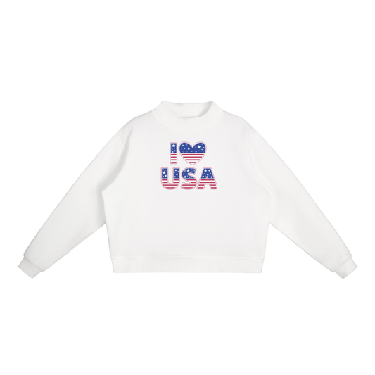 USA Heart Fleece Mock-Neck Crew Sweatshirt