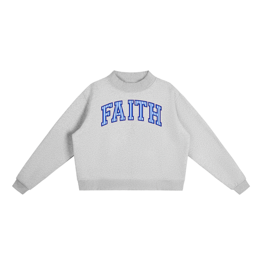 Faith Blue Stripes Essential Fleece Mock-Neck Crew Sweatshirt