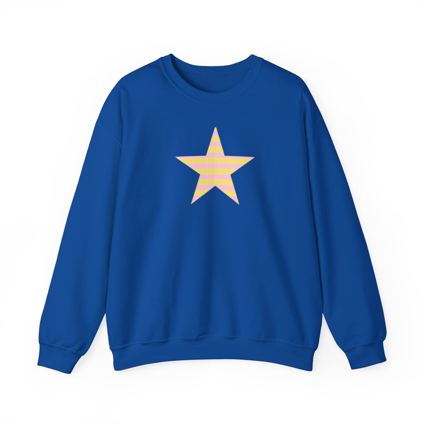 Star Stripe Crewneck — Pastel Pink & Yellow Graphic Sweatshirt