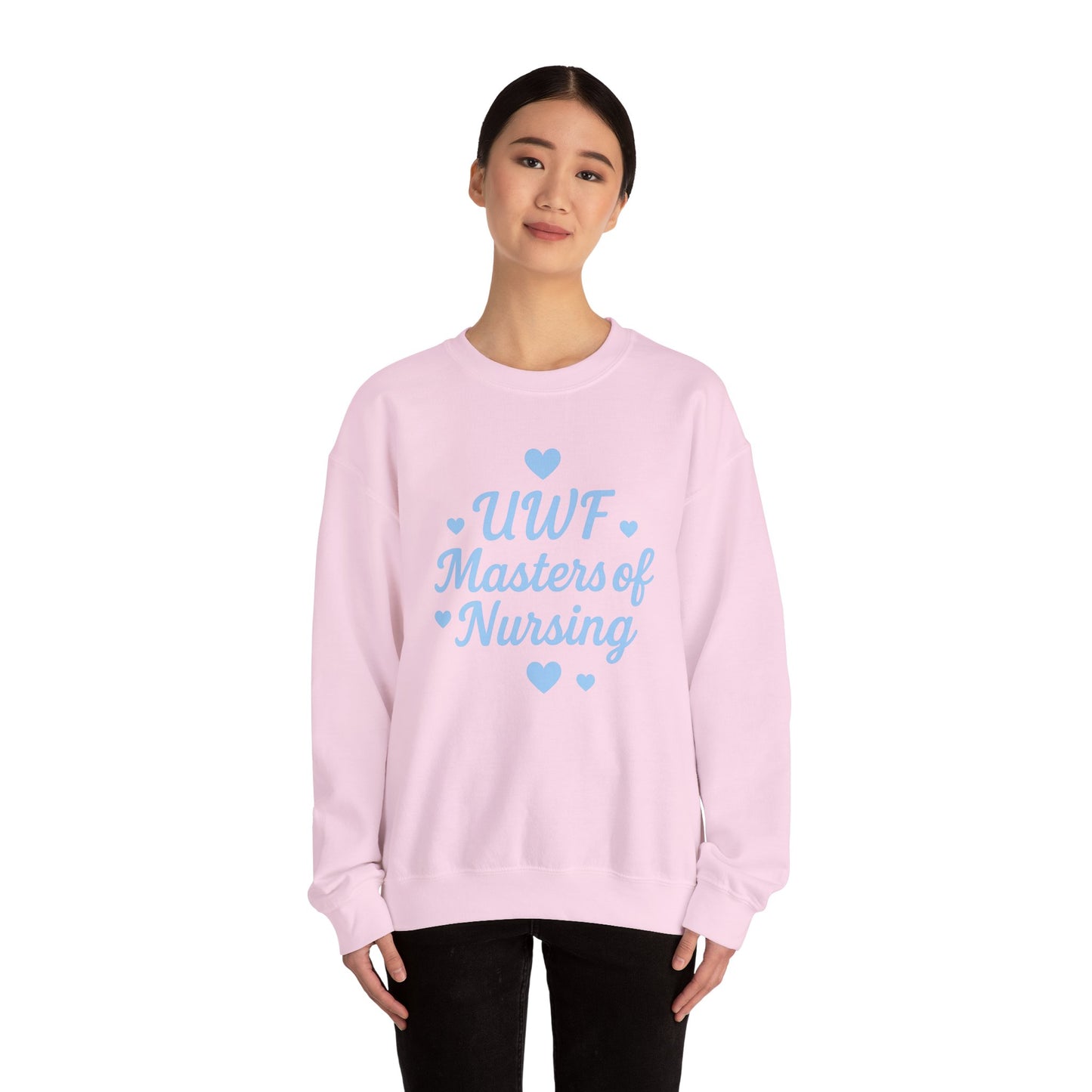 UWF Masters of Nursing Crew neck — Light Blue Heart Nursing School Sweatshirt