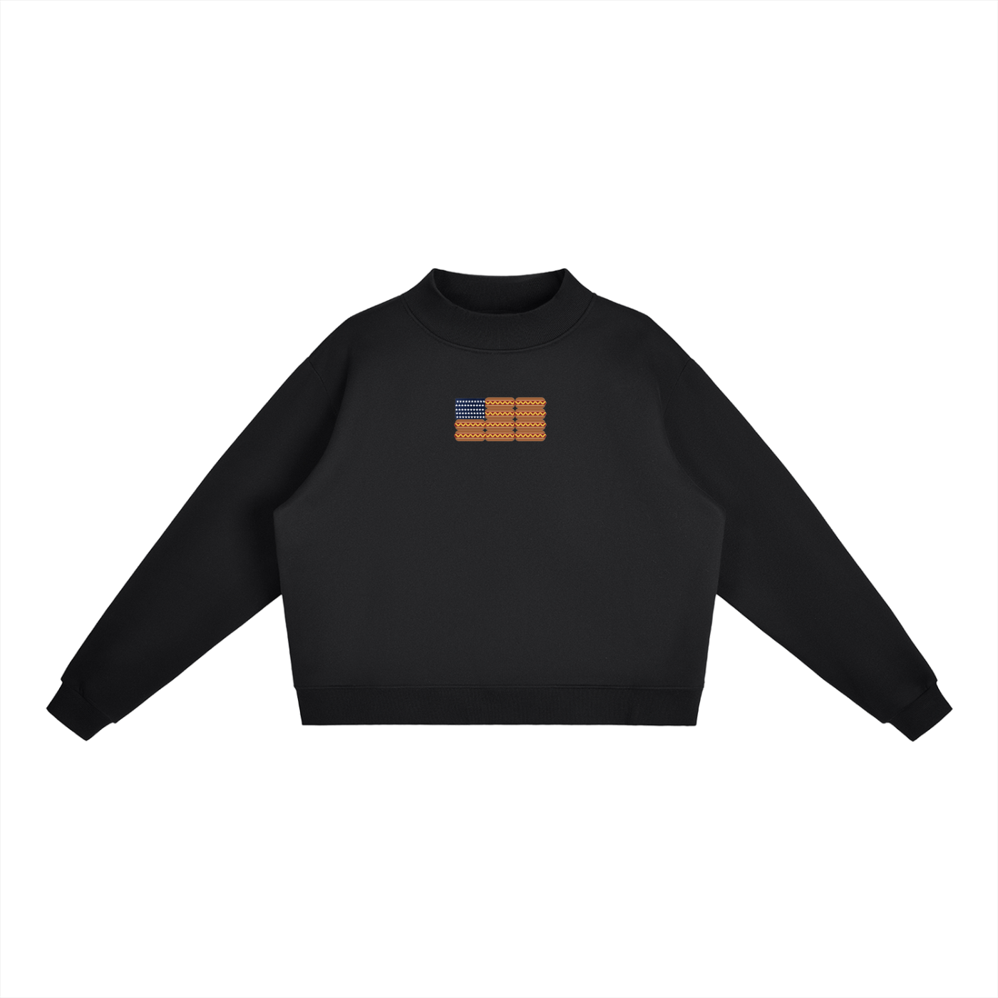 USA Hotdog Flag Fleece Mock-Neck Crew Sweatshirt