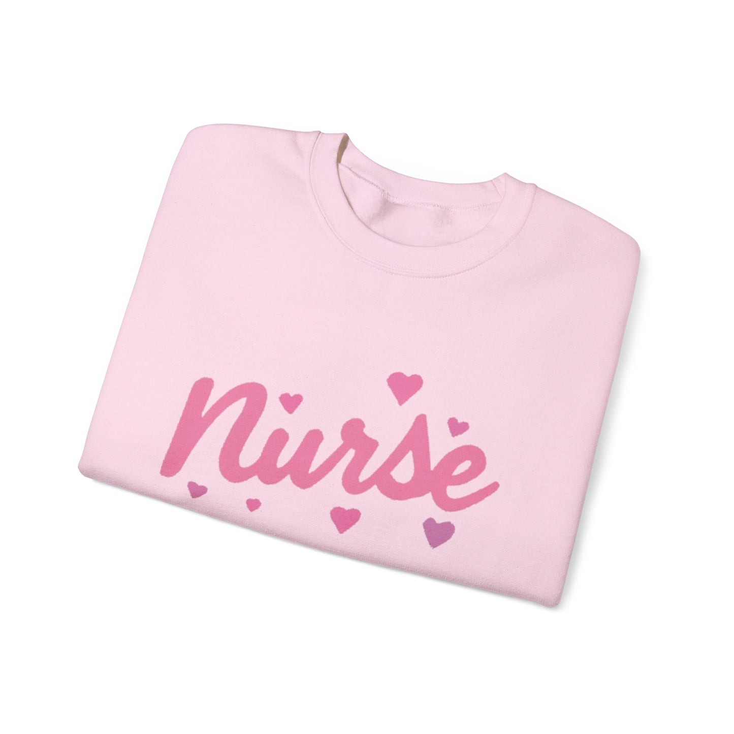 Nurse Crewneck Sweatshirt — Pink Script with Hearts, Cute Gift for Nurses