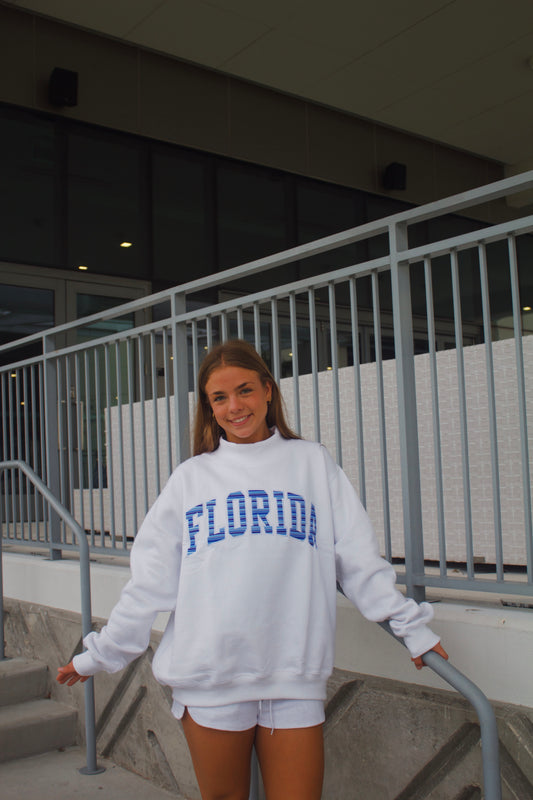 Florida mockneck- white with birthday stripes