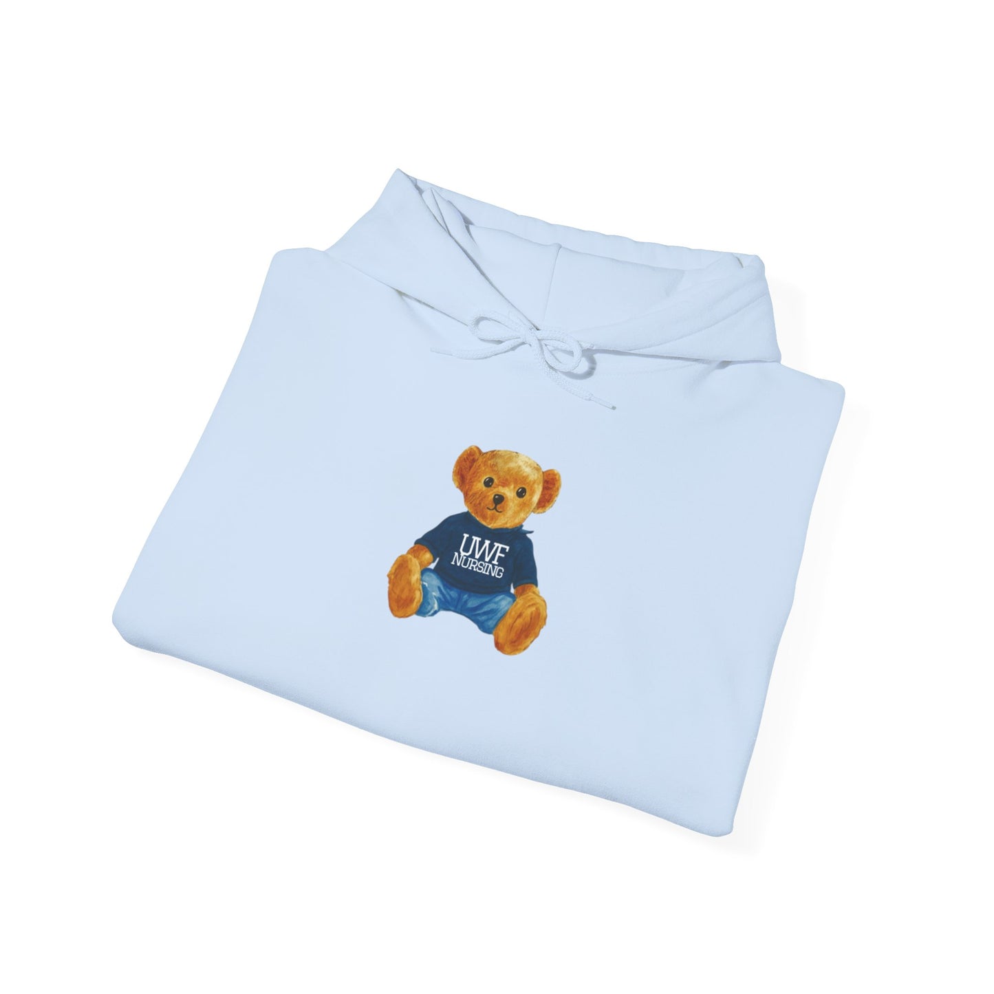 Teddy Bear Graphic Hoodie — Cute Bear Wearing 'UWF NURSING' Sweater