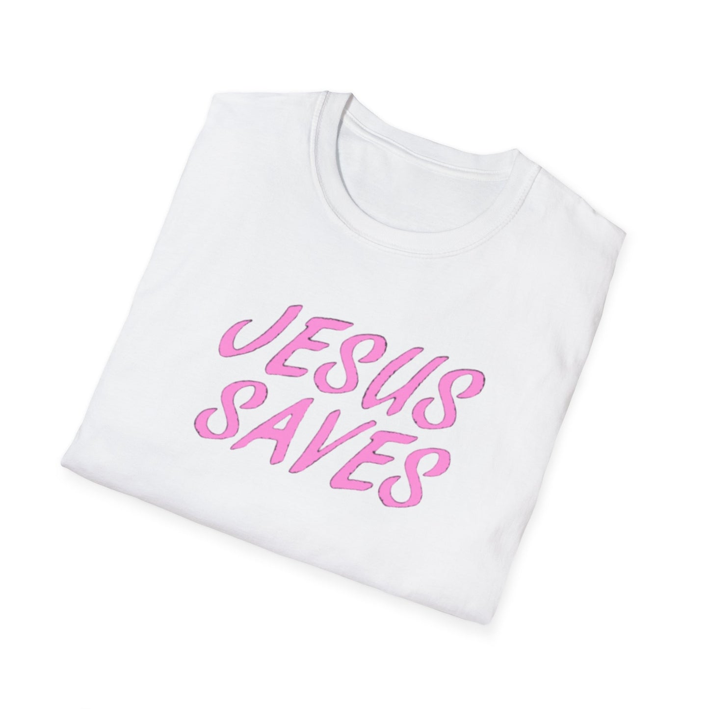 Jesus Saves Pink Script T-Shirt — Christian Faith Graphic Tee
