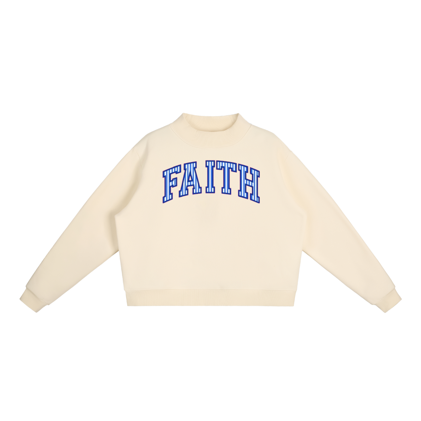 Faith Blue Stripes Essential Fleece Mock-Neck Crew Sweatshirt
