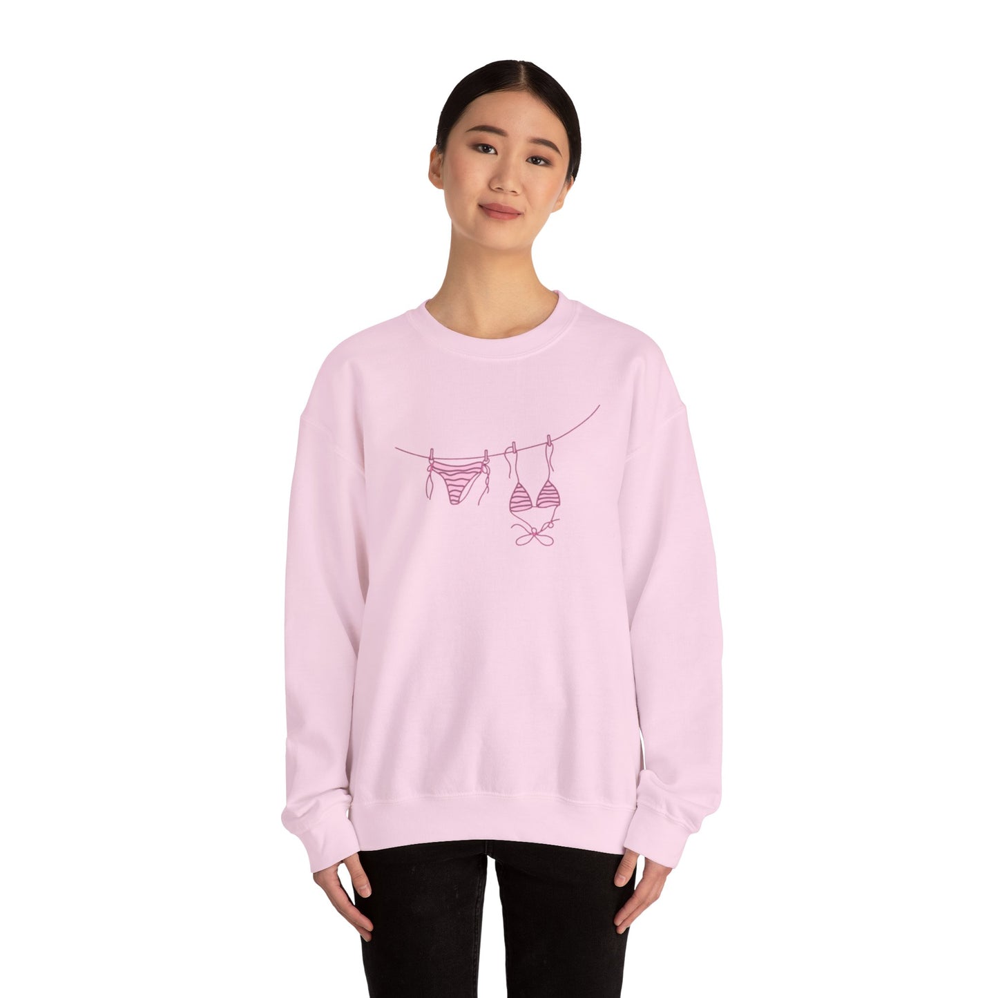 Bikini Line Graphic Crew Neck – Pink Swimsuit Clothesline Sweatshirt