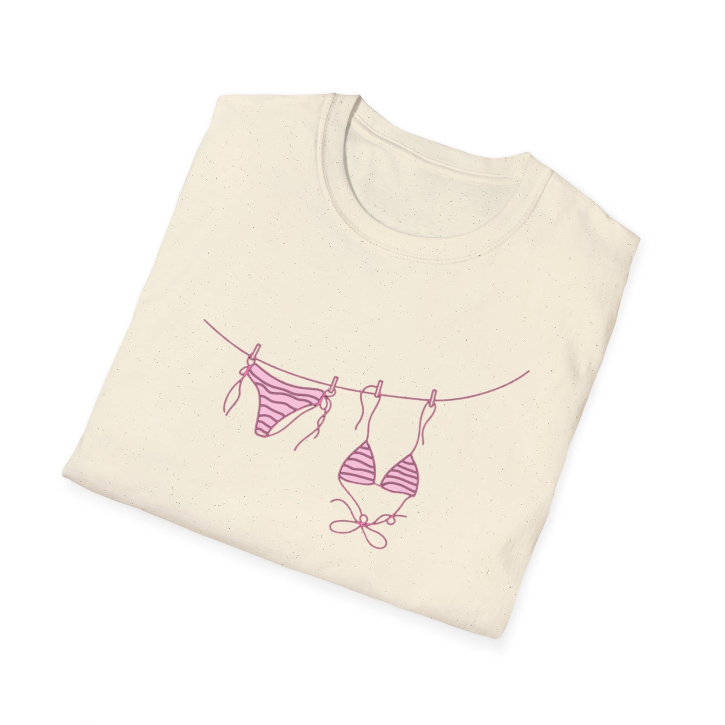 Bikini Line Graphic T‑Shirt – Pink Swimsuit Clothesline Tee