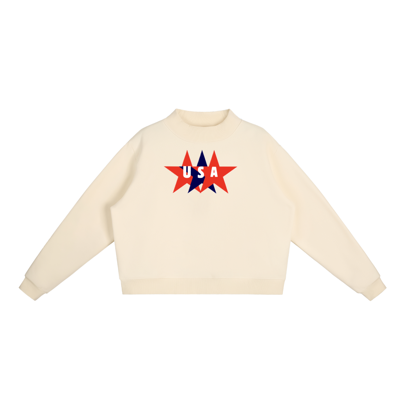 USA Star Essential Fleece Mock-Neck Crew Sweatshirt