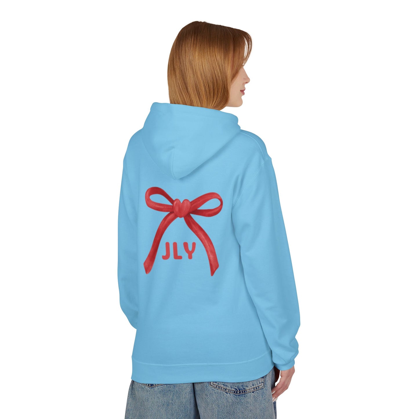 Chic Fleece Hoodie with JLY Bow Design - Perfect for Gift Giving, Cozy Casual Wear, Holiday Celebrations, Unisex Style, Everyday Comfort
