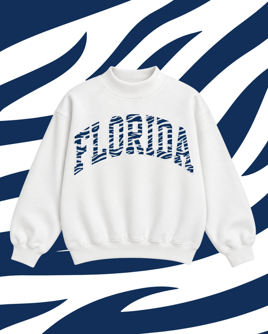 WHITE WITH NAVY ZEBRA FLORIDA MOCKNECK
