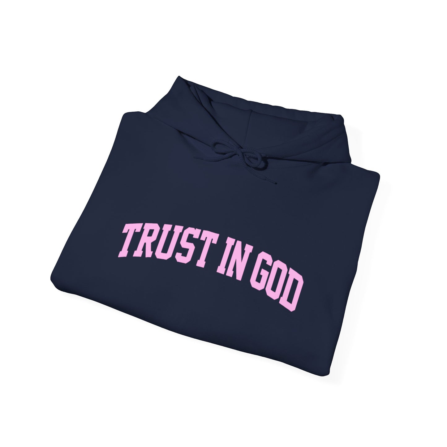 Trust In God Hoodie — White Pullover with Pink Faith Graphic