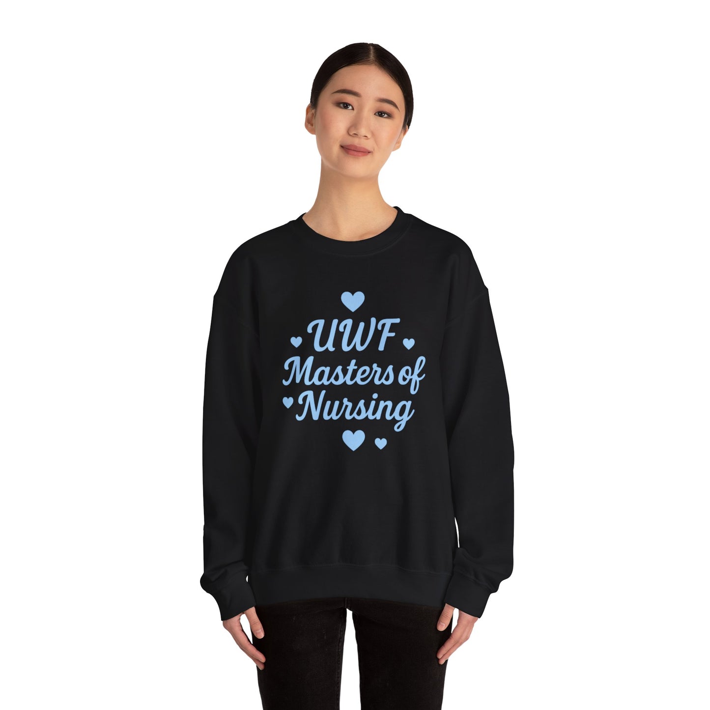 UWF Masters of Nursing Crew neck — Light Blue Heart Nursing School Sweatshirt