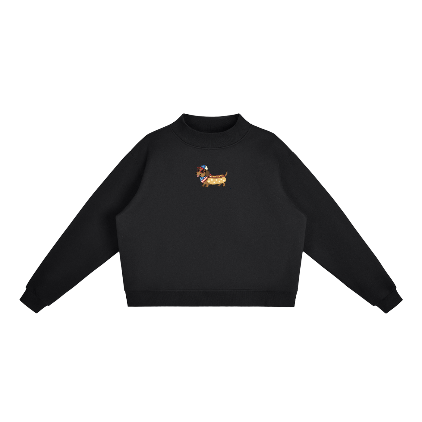 USA Weiner Dog Fleece Mock-Neck Crew Sweatshirt