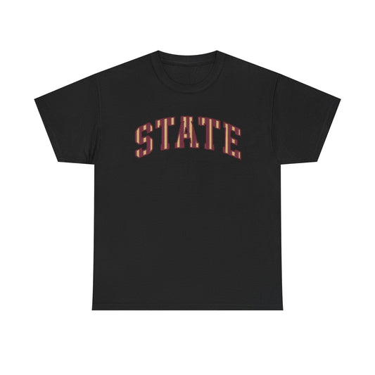 STATE Retro College Tee – Vintage Letterman Arched Logo T-Shirt