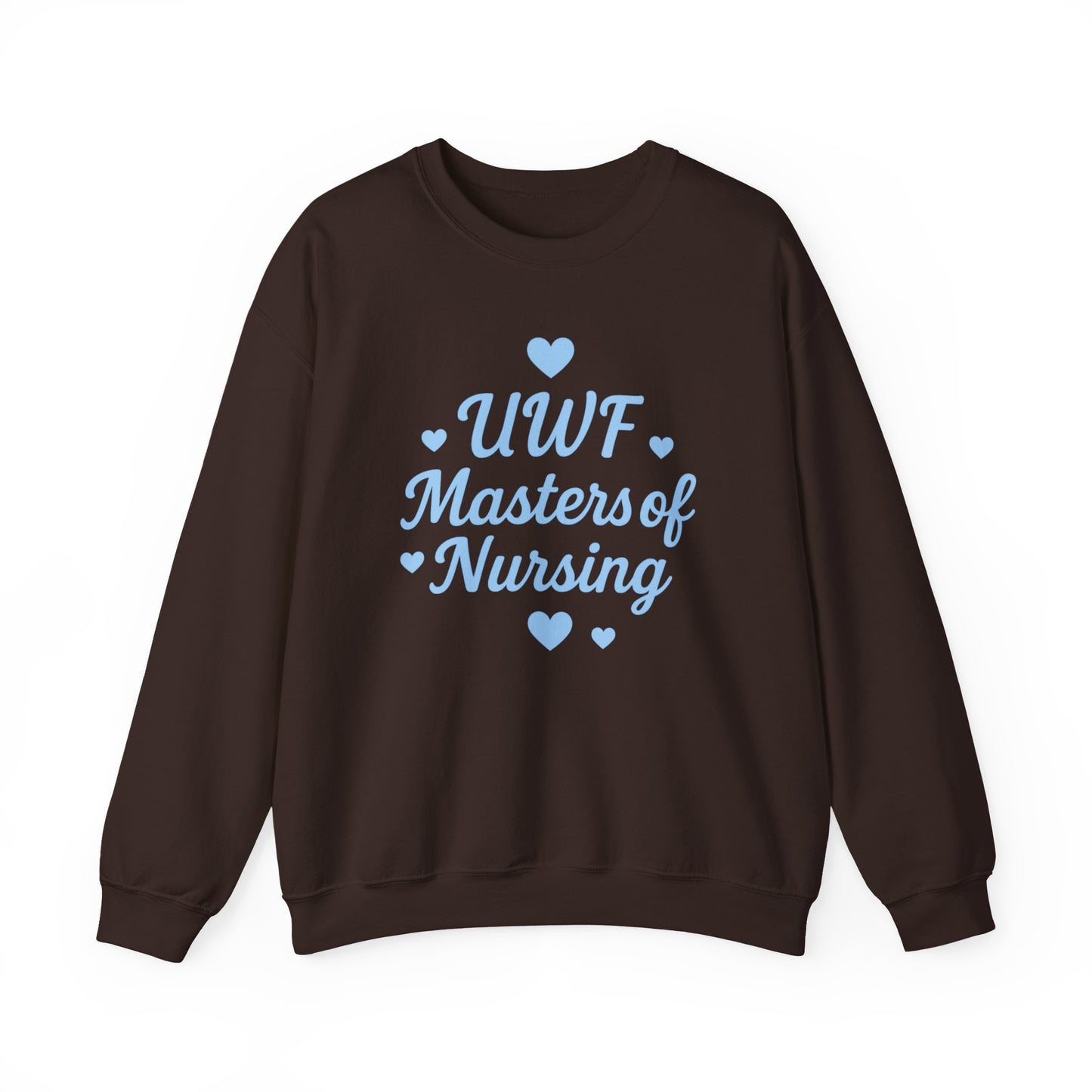 UWF Masters of Nursing Crew neck — Light Blue Heart Nursing School Sweatshirt