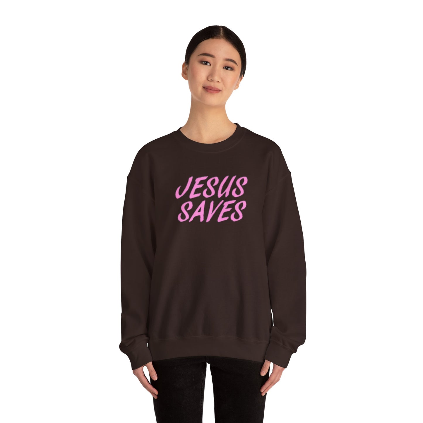 Jesus Saves Pink Script Crew neck — Christian Faith Graphic Tee