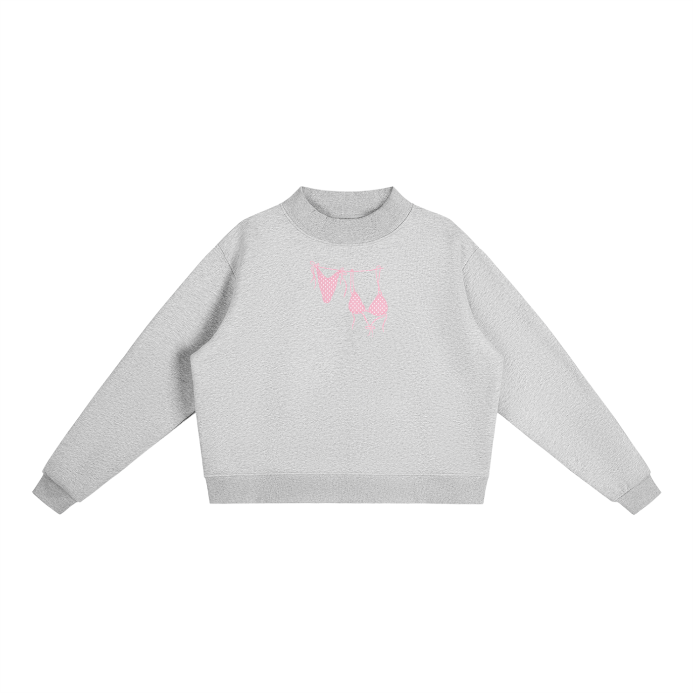 Pink Bikini Front Essential Fleece Mock-Neck Crew Sweatshirt