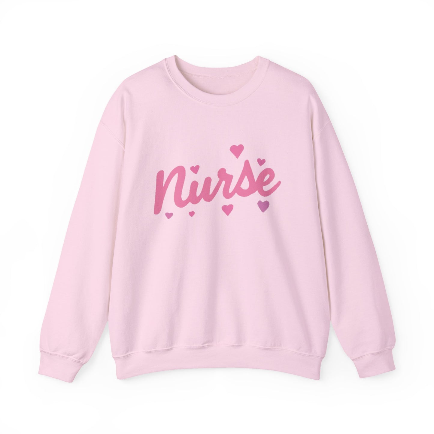 Nurse Crewneck Sweatshirt — Pink Script with Hearts, Cute Gift for Nurses