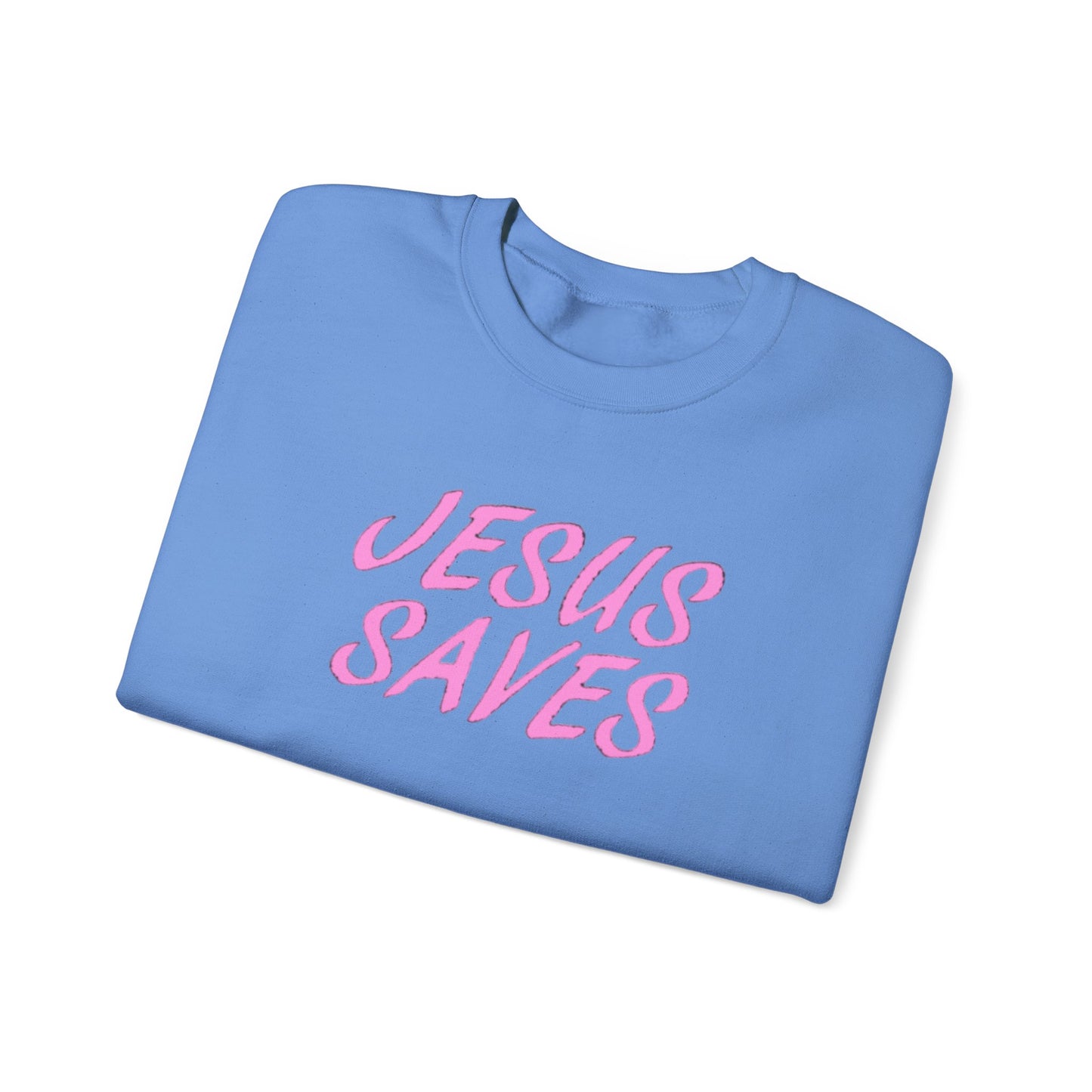 Jesus Saves Pink Script Crew neck — Christian Faith Graphic Tee
