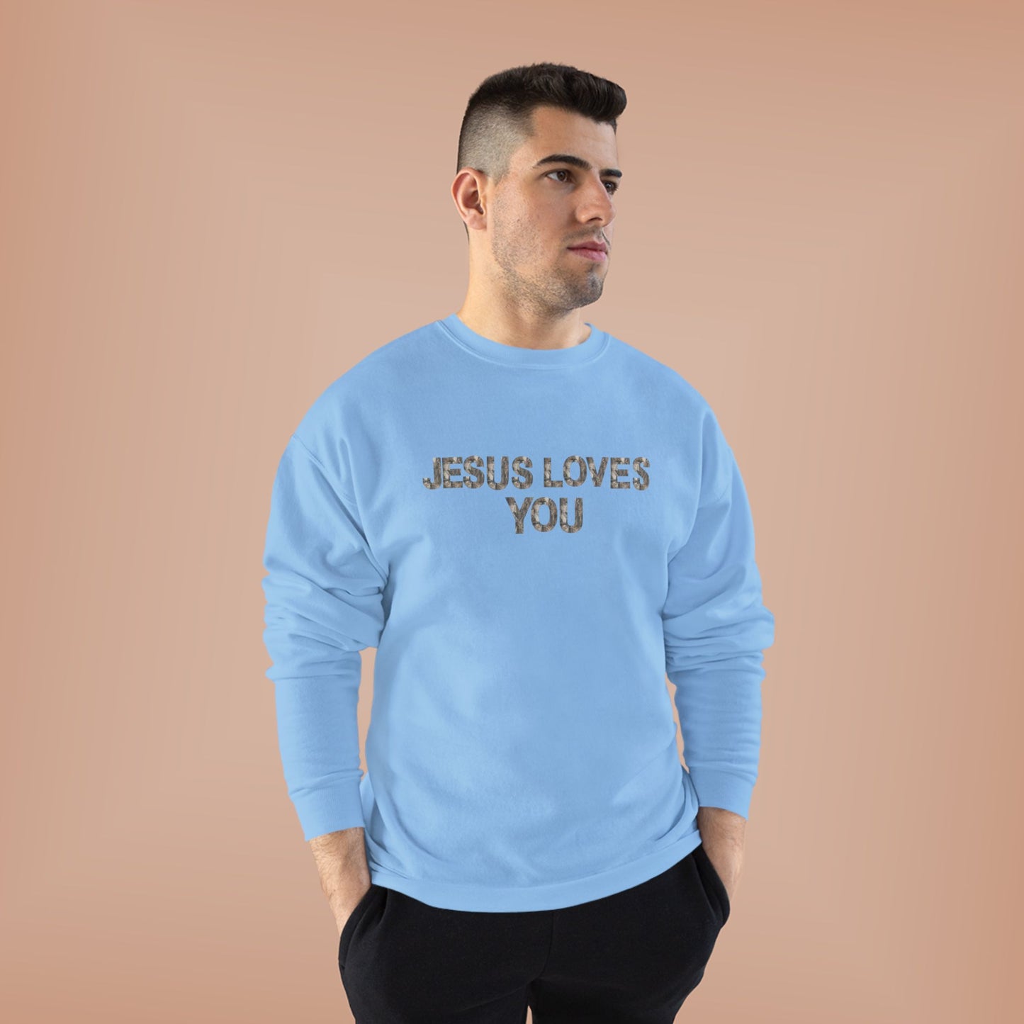 Unisex Eco-Friendly Crewneck Sweatshirt - "Jesus Loves You," Faith Apparel, Comfortable Gift, Religious Sweatshirt, Cozy Outfit