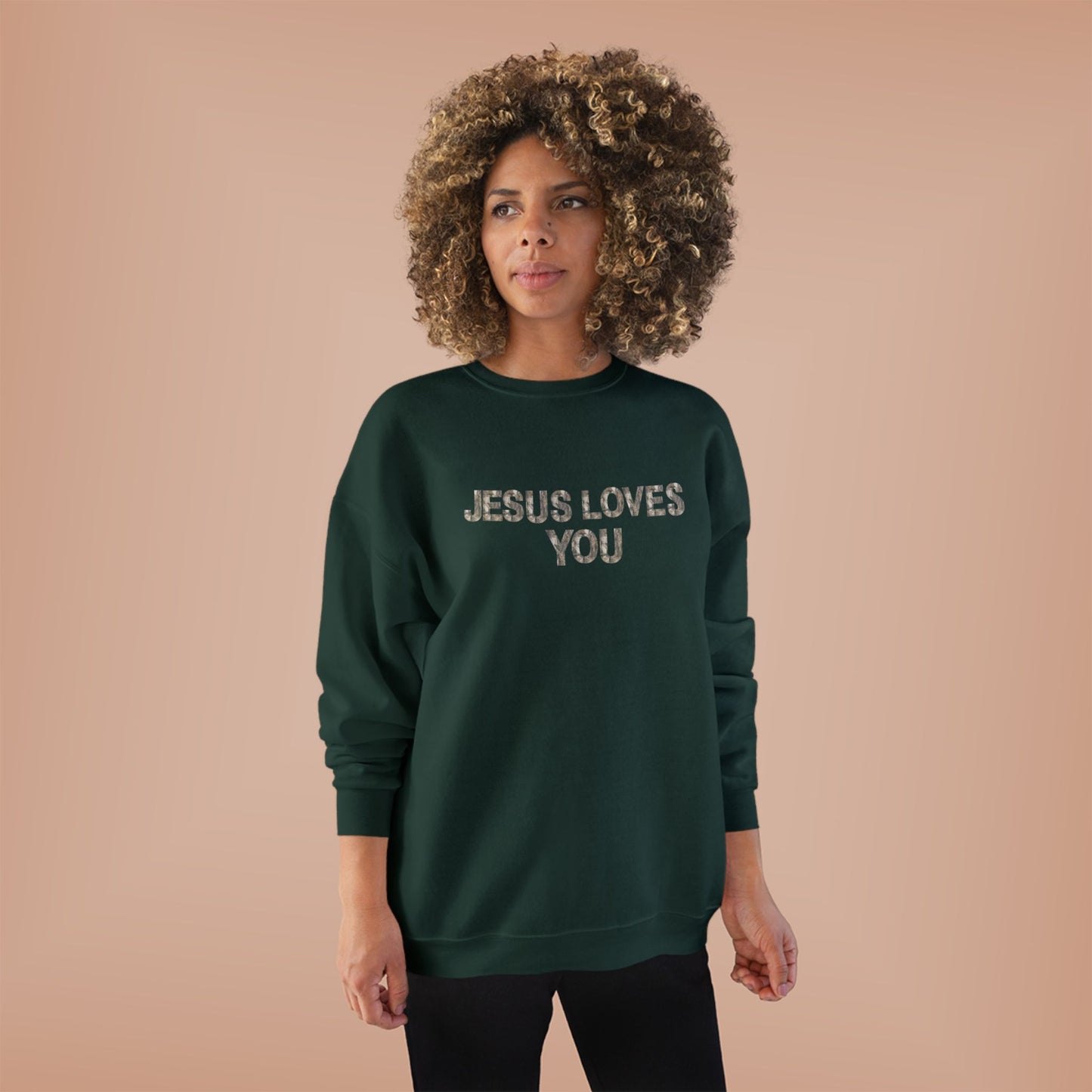 Unisex Eco-Friendly Crewneck Sweatshirt - "Jesus Loves You," Faith Apparel, Comfortable Gift, Religious Sweatshirt, Cozy Outfit