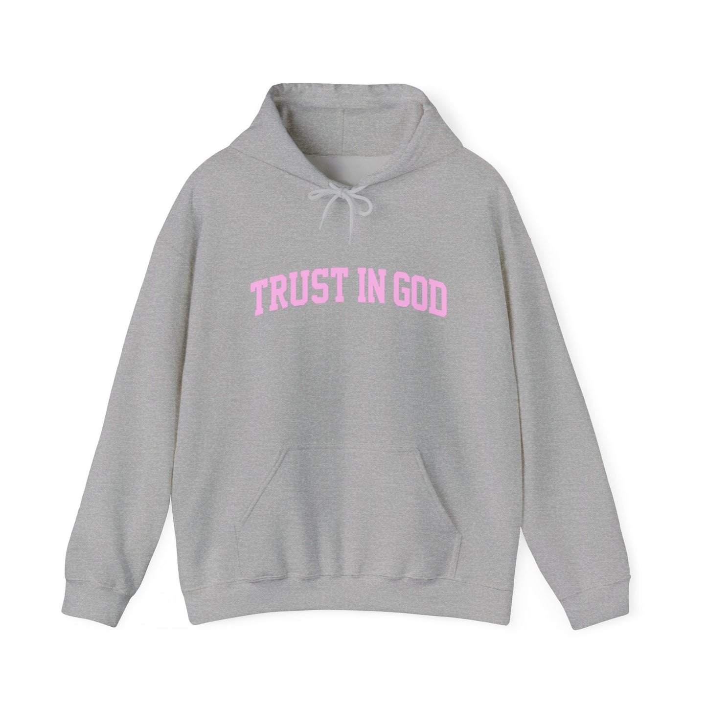 Trust In God Hoodie — White Pullover with Pink Faith Graphic