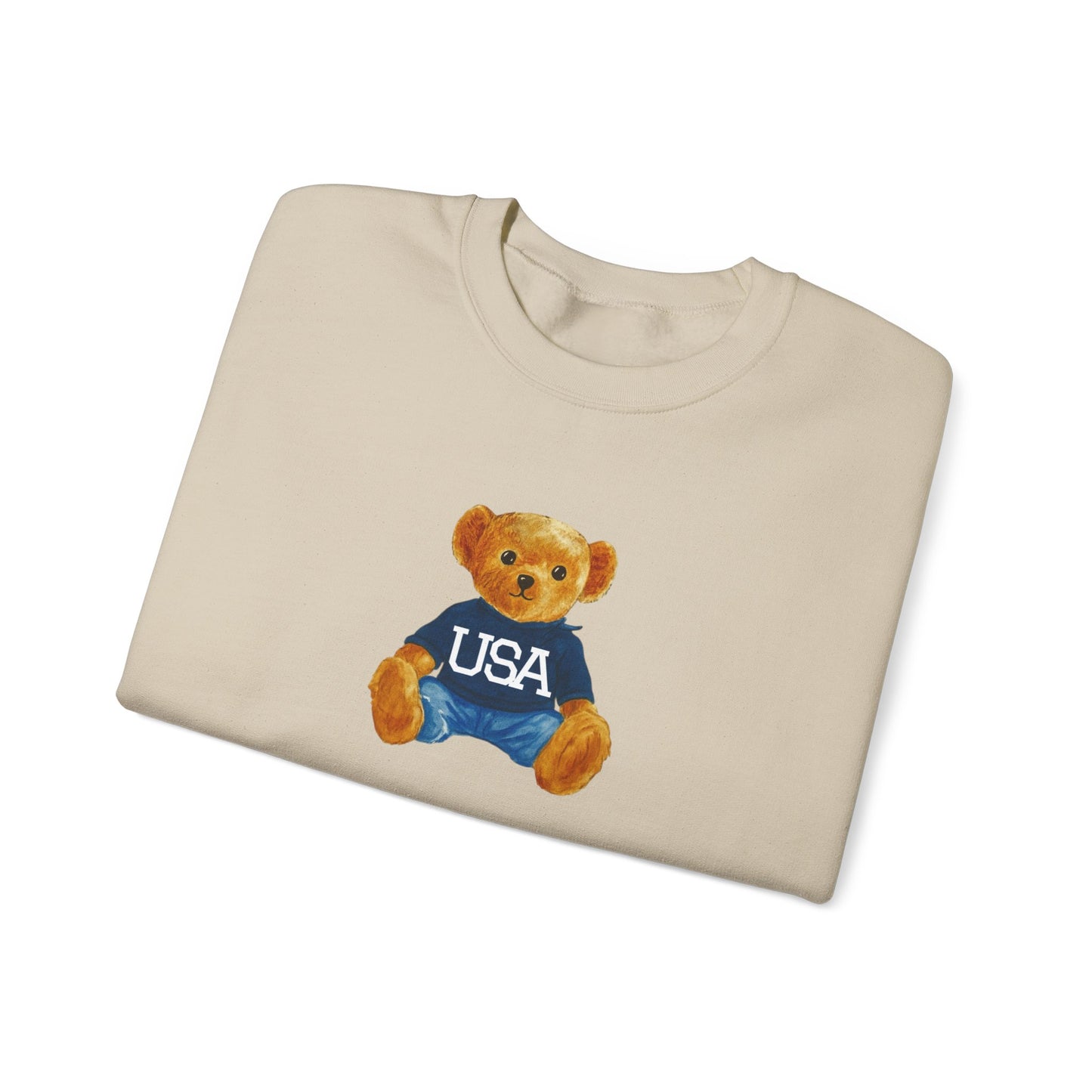 USA Teddy Bear Crewneck Sweatshirt — Cute Patriotic Bear Pullover