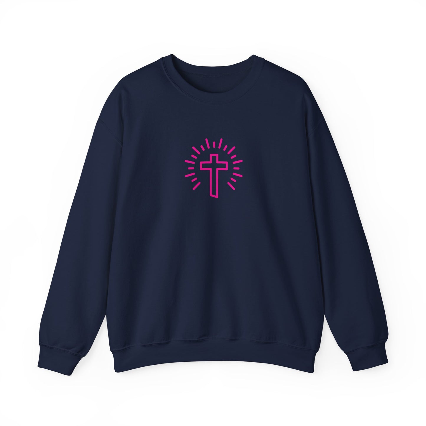 Christian Cross Crewneck Sweatshirt — Pink Radiant Faith Graphic