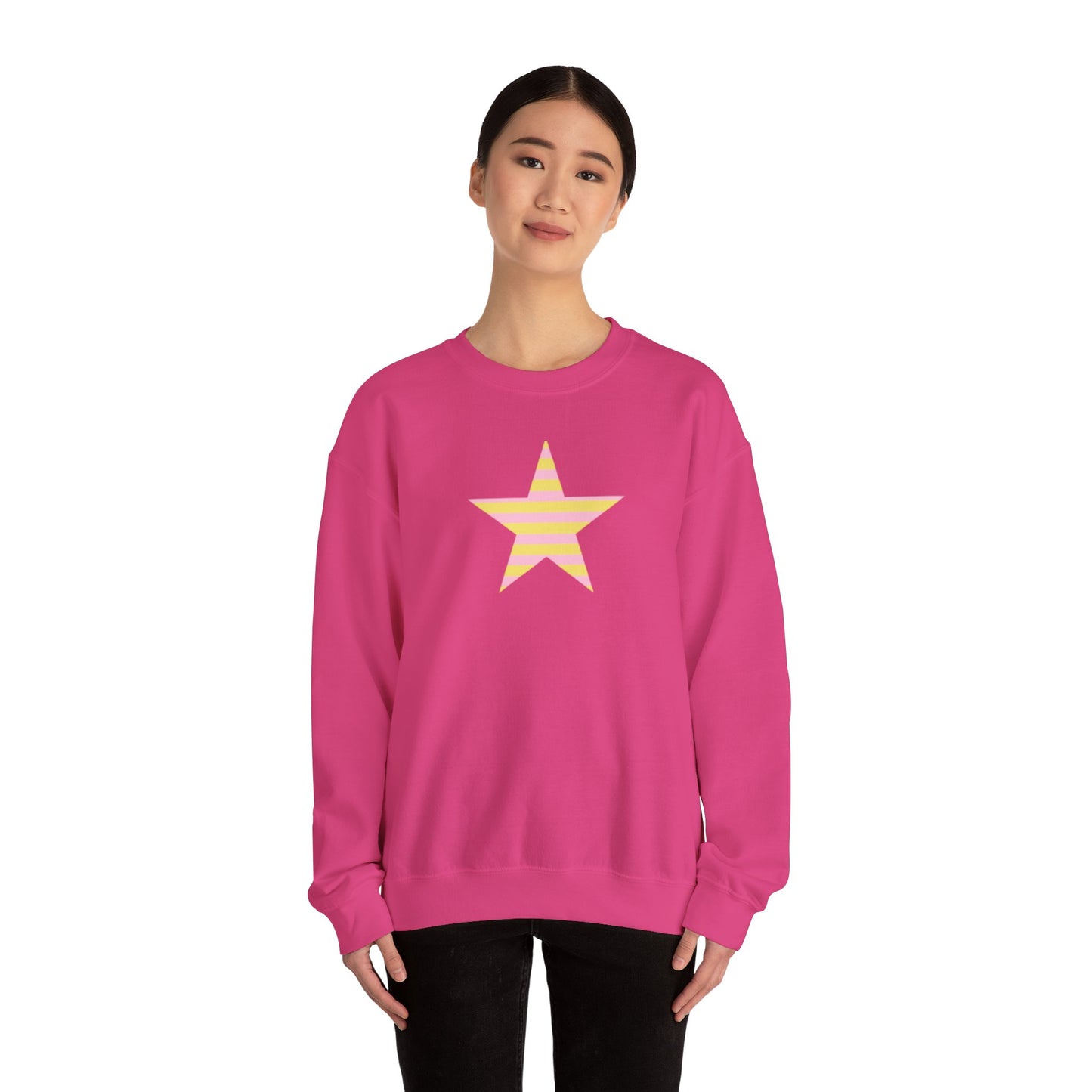 Star Stripe Crewneck — Pastel Pink & Yellow Graphic Sweatshirt