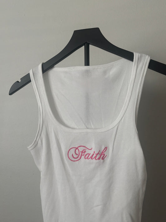 PINK FAITH EMBROIDERED TANK TOP S/M