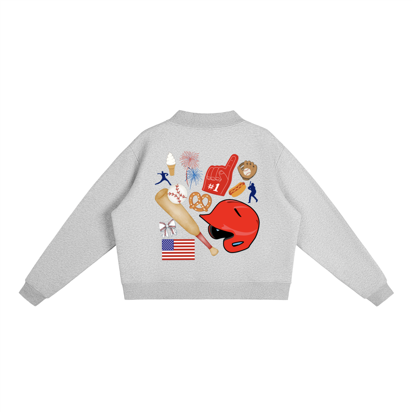 Flag All American Baseball Fleece Mock-Neck Crew Sweatshirt