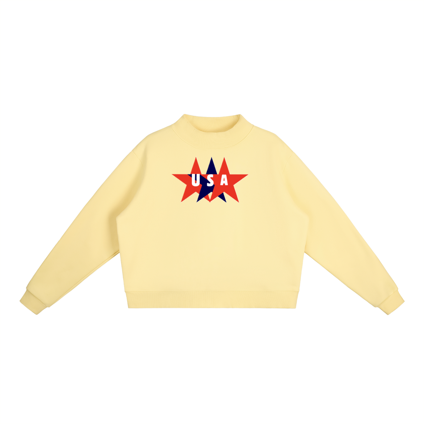 USA Star Essential Fleece Mock-Neck Crew Sweatshirt