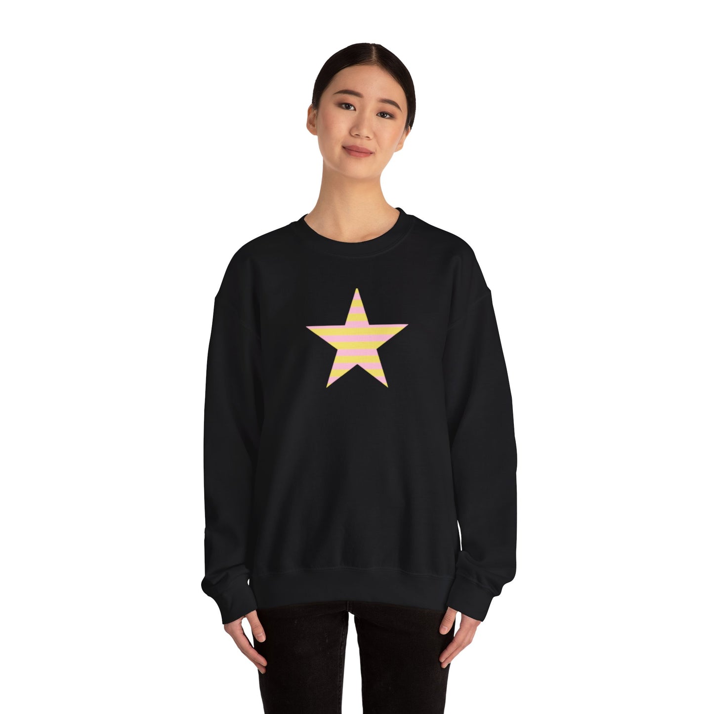 Star Stripe Crewneck — Pastel Pink & Yellow Graphic Sweatshirt