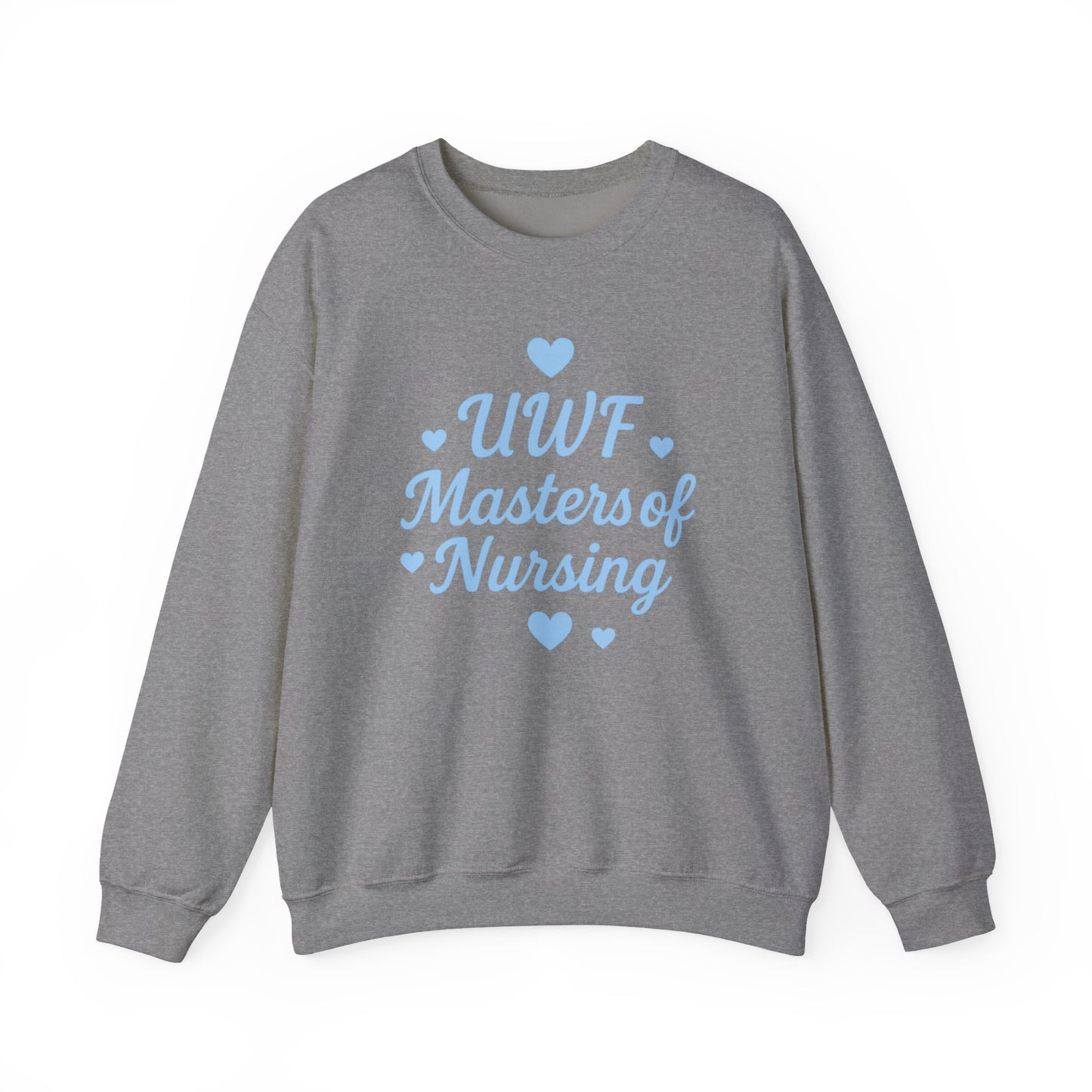 UWF Masters of Nursing Crew neck — Light Blue Heart Nursing School Sweatshirt