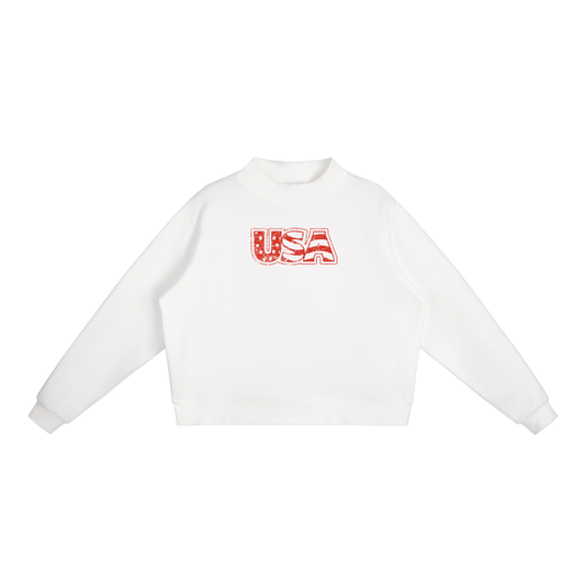 USA  Fleece Mock-Neck Crew Sweatshirt